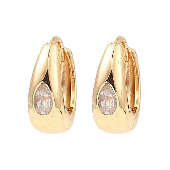 Brass Micro Pave Cubic Zirconia Hoop Earring, Ring, Light Gold, 15x6mm