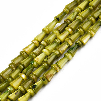 Natural Freshwater Shell Beads Strands, Dyed, Mushroom, Olive Drab, 7.5x4mm, Hole: 0.9mm, about 51pcs/strand, 15.35 inch(39cm)