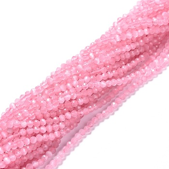 Cat Eye Beads Strands, Round, Faceted, Pink, 3mm, Hole: 0.2mm, 14.17 inch(36cm), 122pcs/strand