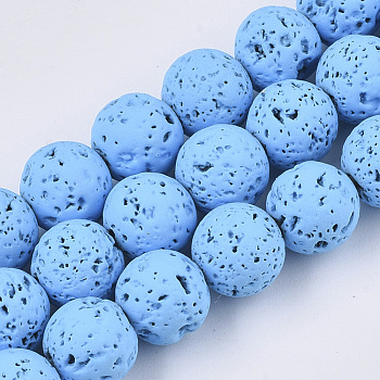 Spray Painted Natural Lava Rock Beads Strands, Round, Light Sky Blue, 10~11mm, Hole: 1.4mm, about 37~39pcs/Strand, 14.96 inch(38cm)