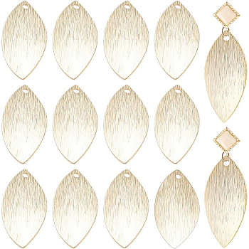 Brass Charms, Leaf, Real 24K Gold Plated, 23x11x1mm, Hole: 1.2mm, 40pcs/box