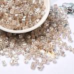 Glass Seed Beads, Transparent Lustered Glass, Square Hole, Square, Navajo White, 4x4x4mm, Hole: 1.2mm, 222pcs/20g(X1-SEED-H002-F-1137)