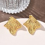 Textured 304 Stainless Steel Stud Earrings for Women, Rhombus, Ion Plating(IP), Golden, 28.5x28.5mm(EJEW-K333-17G)