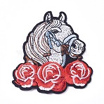 Computerized Embroidery Cloth Iron on/Sew on Patches, Costume Accessories, Appliques, Horse with Rose, Colorful, 78x72x1.5mm(DIY-I016-22)