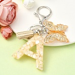 Resin & Acrylic Keychain, with Faux Suede Tassel Pendant & Alloy Findings, Letter A, 9.5cm(KEYC-YW00121-01)