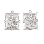 304 Stainless Steel Pendants, Rectangle with Flower Charms, Stainless Steel Color, 20x15x2mm, Hole: 1.4mm(STAS-L317-20P)