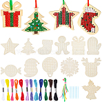 1 Bag Christmas Theme Wood Cross Stitch Kits, includes Cross Stitch Flosses & Needles & Wood Chips, Mixed Color, 56.5~89x63~91x2.5mm(WOOD-SC0002-24)