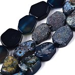 Dyed Natural Agate Beads Strands, Nuggets, Marine Blue, 15~28x13~25x5~17mm, Hole: 1.2~1.8mm, about 18pcs/strand, 13.39~14.96 inch(34~38cm)(G-Q606-23E-02)