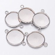 Platinum Plated Brass Bezel Connector Link Settings for Cameo Cabochons, Plain Edge Bezel Cups, Flat Round, Lead Free & Cadmium Free & Nickel Free, Tray: 14mm, 21.5x16x2.5mm, Hole: 1.5mm(X-KK-B537-N)