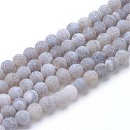 Natural & Dyed Crackle Agate Bead Strands, Frosted Style, Round, Light Grey, 8mm, Hole: 1mm, about 48pcs/strand, 14 inch(G-T056-8mm-02)