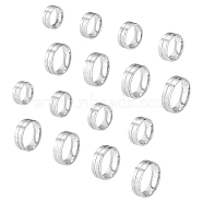 DICOSMETIC 16Pcs 8 Size 316 Stainless Steel Grooved Finger Ring for Men Women, Stainless Steel Color, Inner Diameter: US Size 5 1/2~14(16.1~23mm), 2Pcs/size(RJEW-DC0001-09A)