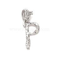 Rack Plating Brass Micro Pave Cubic Zirconia European Dangle Charms, Large Hole Letter Pendant, Platinum, Long-Lasting Plated, Cadmium Free & Lead Free, Letter P, 26mm, Charm: 20x10x2mm, Hole: 4x2.5mm(KK-L210-015P-P)