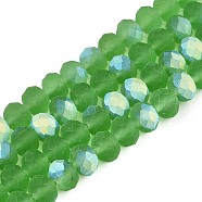 Transparent Glass Beads Strands, Faceted, Frosted, Half AB Color Plated, Rondelle, Green, 8x6mm, Hole: 1mm, about 64~65pcs/strand, 40~41cm(X-EGLA-A044-T8mm-MB11)