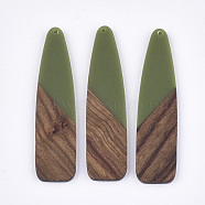Resin & Walnut Wood Big Pendants, Bullet, Olive Drab, 66~66.5x17x3~3.5mm, Hole: 1.6mm(RESI-S358-98A)