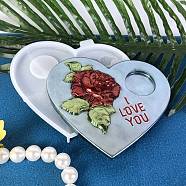 Heart Shaped with Rose Tealight Candle Holder Silicone Molds, For Candle Making, Heart, 13.9x17.5x4.1x1.1cm(SIL-Z018-02)