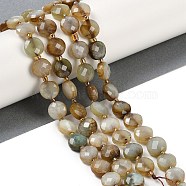 Natural Xiuyan Jade Beads Strands, Faceted, Flat Round, with Seed Beads, 9.5~10x5~6mm, Hole: 1mm, about 32~34pcs/strand, 15.75~14.96''(38~40cm)(G-B094-A11-01)