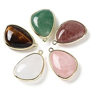 Natural Mixed Stone Pendants, with Golden Plated Brass Edge Loops, Faceted, Triangle, 27x18x7.5mm, Hole: 1.6mm(G-G012-06G-A)