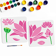 US 1 Set PET Hollow Out Drawing Painting Stencils, with 1Pc Art Paint Brushes and 1 Sheet Craft Cardboard Paper, Lotus Pattern, 300x300mm, 2pcs/set(DIY-MA0001-28C)