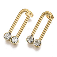 201 Stainless Steel Stud Earrings, Archway Earrings, with 304 Stainless Steel Pins, Rhinestone and Ear Nuts, U Shape, Real 18K Gold Plated, Crystal, 28x12x5mm, Pin: 0.7mm(X-STAS-R115-27C-G)