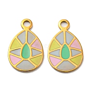 304 Stainless Steel Pendants, with Enamel, Teardrop Charm, Real 14K Gold Plated, Colorful, 17x10.5x1~1.5mm, Hole: 1.8mm(STAS-L022-180G-02)
