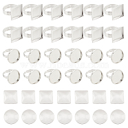 DIY Blank Dome Adjustable Ring Making Kit, Including Brass Pad Ring Components, Glass Cabochons, Square & Flat Round, Platinum, 80Pcs/box(DIY-DC0001-80)