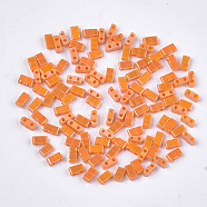 2-Hole Opaque Glass Seed Beads, AB Colours, Rectangle, Dark Orange, 4.5~5.5x2x2~2.5mm, Hole: 0.5~0.8mm(SEED-S023-28B-03)