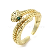 Rack Plating Brass Micro Pave Cubic Zirconia Finger Ring, Cuff Ring, Long-Lasting Plated, Cadmium Free & Lead Free, Snake, Real 18K Gold Plated, US Size 7(17.3mm)(RJEW-C072-25G)