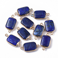 Edge Golden Plated Natural Lapis Lazuli Links connectors, with Golden Tone Iron Loops, Rectangle, 26~27x13.5x6~7mm, Hole: 1.6~1.8mm(G-S359-034A)