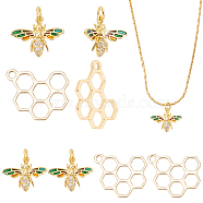 8Pcs 2 Styles Brass Pendants & Brass Micro Pave Cubic Zirconia Pendants, with Jump Rings and Enamel, Honeycomb & Bees, Real 18K Gold Plated, 12~19x15.5~16x1.5~4mm, Hole: 1.4~3.5mm, 4pcs/style(KK-AR0003-70)