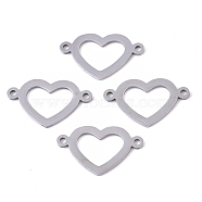 201 Stainless Steel Links connectors, Laser Cut, Heart, Stainless Steel Color, 12x20x1mm, Hole: 1.4mm(STAS-R104-029P)