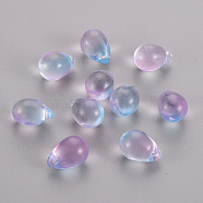 Two Tone Transparent Spray Painted Glass Charms, Teardrop, Lilac, 14x10x9mm, Hole: 1mm(GLAA-T016-37-A01)