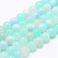 Natural Striped Agate/Banded Agate Bead Strands, Round, Dyed & Heated, Aquamarine, 8mm, Hole: 1mm, about 47~48pcs/strand, 14.5 inch(G-K155-A-8mm-04)