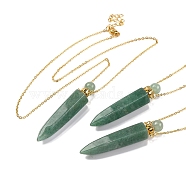 Natural Green Aventurine Bullet Shaped Perfume Bottle Pendant Necklaces, 304 & 201 Stainless Steel Cable Chain Necklaces for Women, Golden, 18.70 inch(47.5cm)(G-B089-02G-03)