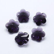 Transparent Glass Pendants, Faceted, Flower Charms, Indigo, 13x13.5x8mm, Hole: 1.5mm(GLAA-P037-03-10)