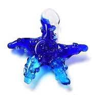 Handmade Lampwork Pendants, Starfish, Deep Sky Blue, 34~40x31~36.5x6~9mm, Hole: 3~7mm(LAMP-A004-05E)