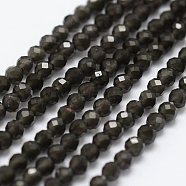 Natural Obsidian Beads Strands, Faceted, Round, 2mm, Hole: 0.5mm,  about 175pcs/strand, 14.9 inch(38cm)(G-K185-15)
