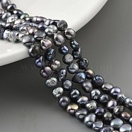 Dyed Natural Cultured Freshwater Pearl Beads Strands, Two Sides Polished, Grade 3A+, Black, 4~5mm, Hole: 0.5mm, about 39pcs/strand, 7.09''(18cm)(PEAR-A006-03B)