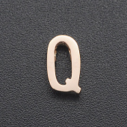 201 Stainless Steel Charms, for Simple Necklaces Making, Laser Cut, Letter, Rose Gold, Letter.Q, 9x5x3mm, Hole: 1.8mm(STAS-R109-JA433-Q-3)