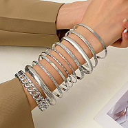 10Pcs Alloy Bangle Set for Women, Platinum, Diameter: 70mm(WG160B4-05)