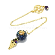 Round Resin Dowsing Pendulum Big Pendants, Natural Lapis Lazuli Chip Inisde and Cadmium Free & Lead Free Golden Plated Brass Findings, Cone Charm, 215mm(G-C117-01G-03)