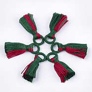 Polycotton(Polyester Cotton) Tassel Big Pendant Decorations, Two Tone, Dark Green, 65~68x22x10~15mm, Hole: 14.5x10mm(FIND-S302-02M)