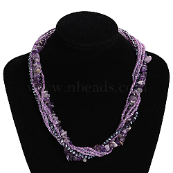 Amethyst Multi-strand Necklaces, with Glass Beads and Lobster Clasps, 17.71 inch~18.11 inch(NJEW-L143-03)