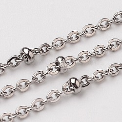 304 Stainless Steel Cable Chains, Satellite Chains, Decorative Chains, with Rondelle Beads, Soldered, Stainless Steel Color, 2mm, Rondelle Beads: 3x2mm, Link: 2x2x0.5mm(CHS-H001-25P-B)