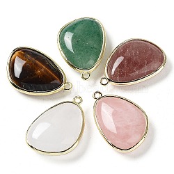 Natural Mixed Stone Pendants, with Golden Plated Brass Edge Loops, Faceted, Triangle, 27x18x7.5mm, Hole: 1.6mm(G-G012-06G-A)