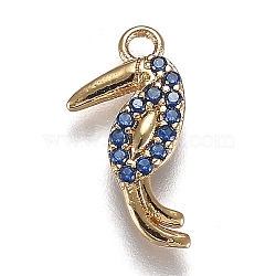 Eco-Friendly Brass Micro Pave Royal Blue Cubic Zirconia Pendants, Long-Lasting Plated, Bird Shape, Golden, 16.5x8x2mm, Hole: 1.6mm(ZIRC-H106-01G)