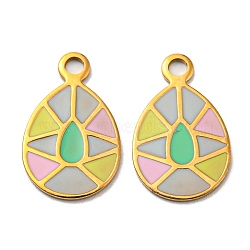 304 Stainless Steel Pendants, with Enamel, Teardrop Charm, Real 14K Gold Plated, Colorful, 17x10.5x1~1.5mm, Hole: 1.8mm(STAS-L022-180G-02)