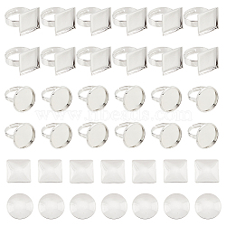 DIY Blank Dome Adjustable Ring Making Kit, Including Brass Pad Ring Components, Glass Cabochons, Square & Flat Round, Platinum, 80Pcs/box(DIY-DC0001-80)