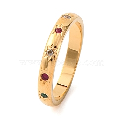 Ion Plating(IP) 304 Stainless Steel With Rhinestone Rings for Women, Real 18K Gold Plated, 3mm, Inner Diameter: 17mm(RJEW-S239-01G)