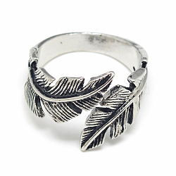 Adjustable Alloy Cuff Finger Rings, Leaf, Size 10, Antique Silver, 20mm(X-RJEW-S038-014)