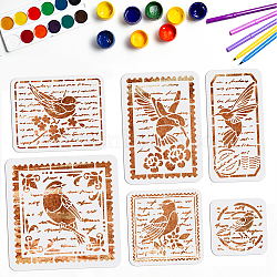 6Pcs 6 Styles PET Hollow Out Drawing Painting Stencils, for DIY Scrapbook, Photo Album, Bird Pattern, 150~300x150~300mm, 1pc/style(DIY-WH0411-034)
